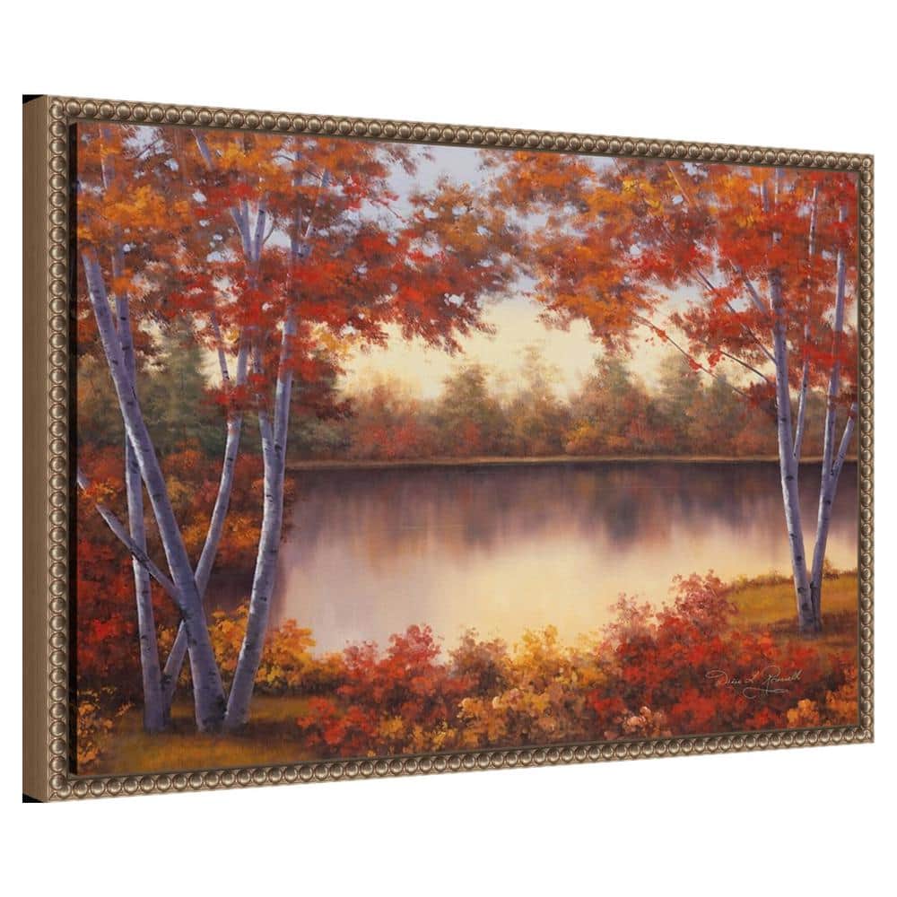 Red and Gold Trees Landscape Canvas Print with Beaded Bronze Frame