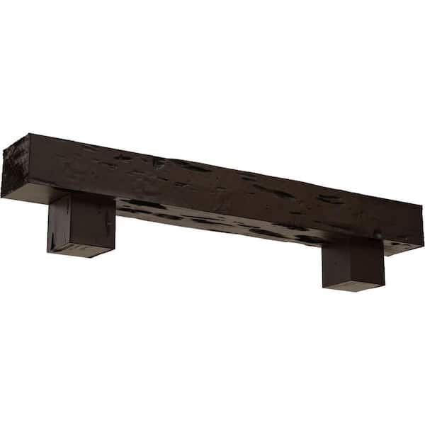 Ekena Millwork 4 in. x 4 in. x 7 ft. Pecky Cypress Faux Wood Fireplace Mantel Kit with Alamo Corbels, Natural Mahogany