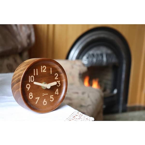Afoxsos Wooden Analog Desktop Clock 4.3 in. Decorative