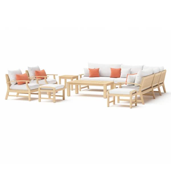 RST BRANDS Kooper Estate 11-Piece Wood Patio Seating Conversation Set with Sunbrella Cast Coral Cushions