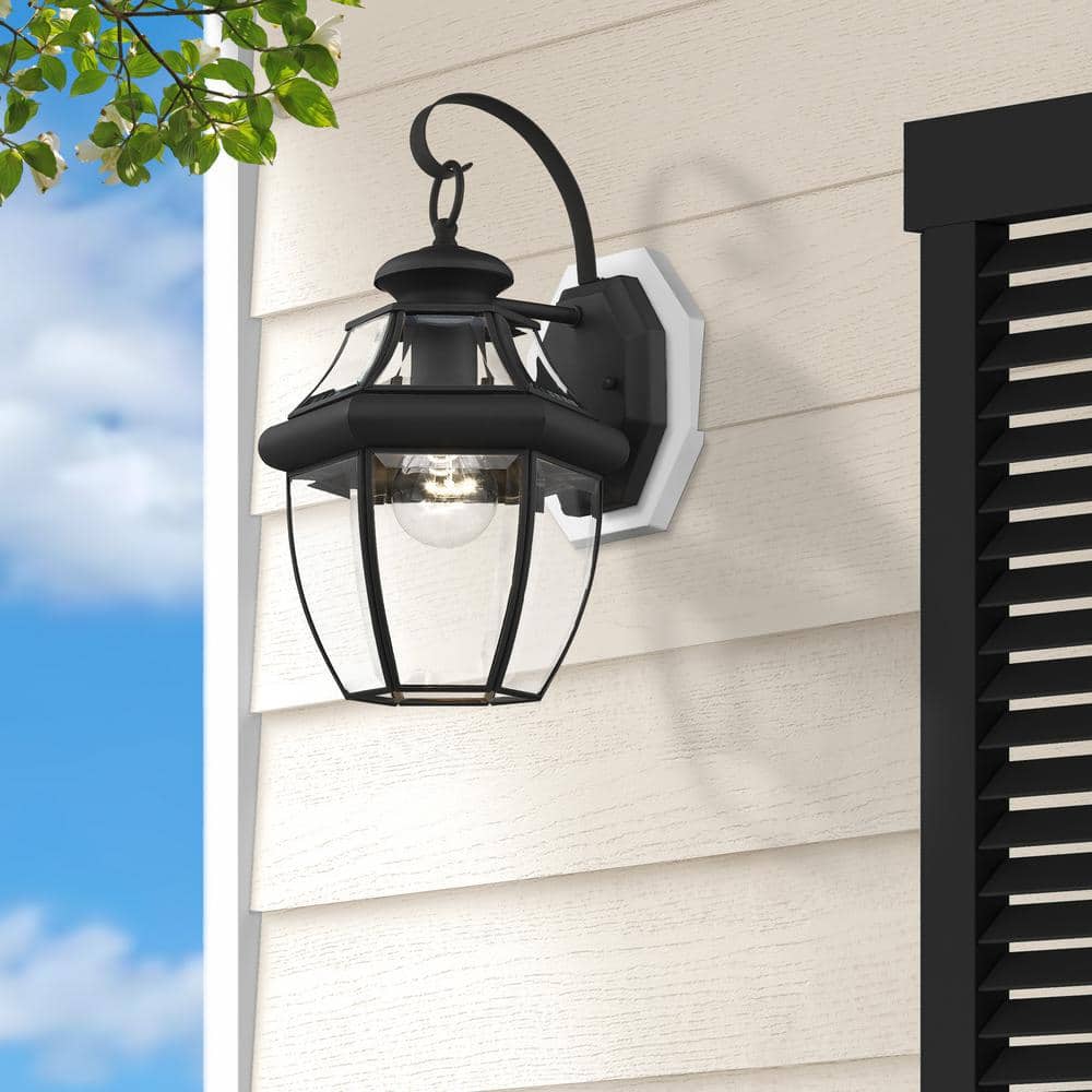 Colonial Black Brass Lantern Sconce with Beveled Glass
