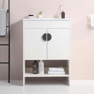 24 in. W Single Sinks Freestanding Bath Vanity in White with White Ceramic Top