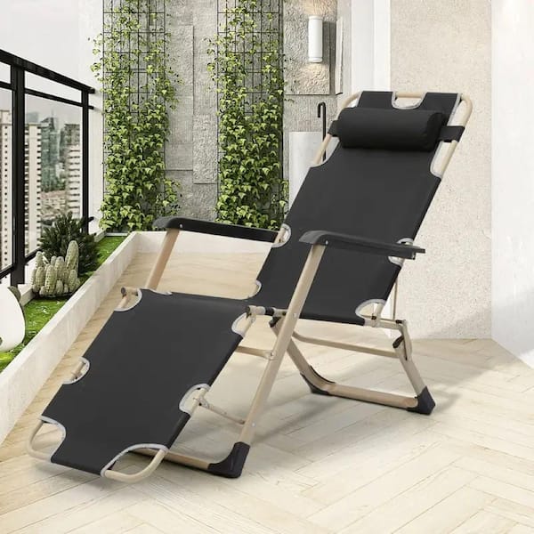 Unbranded Black Metal Adjustable Outdoor Chaise Lounge