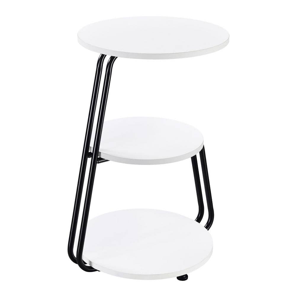 White and Black 3-Tier Round Wood and Metal Side Table