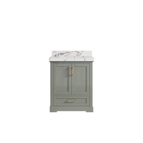 Willow Collections Boston 30 in. Single Sink Freestanding Evergreen Bath Vanity with Viola Brown Quatrz Top Unassembled