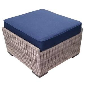 Blue Upholstered Cube Ottoman