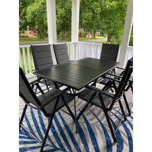 7-Piece Outdoor Patio Dining Set with Aluminum Frame Black Folding Chairs and Table