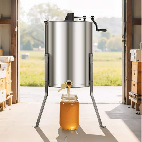 Honey Extractor, 4/8 Frame Manual Honey Spinner with Transparent Lid, Stainless Steel Honeycomb Drum Spinner with Stand