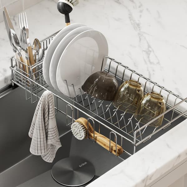 Workstation Kitchen Sink Dish Drying Rack Drainer and Utensil Holder in Stainless Steel