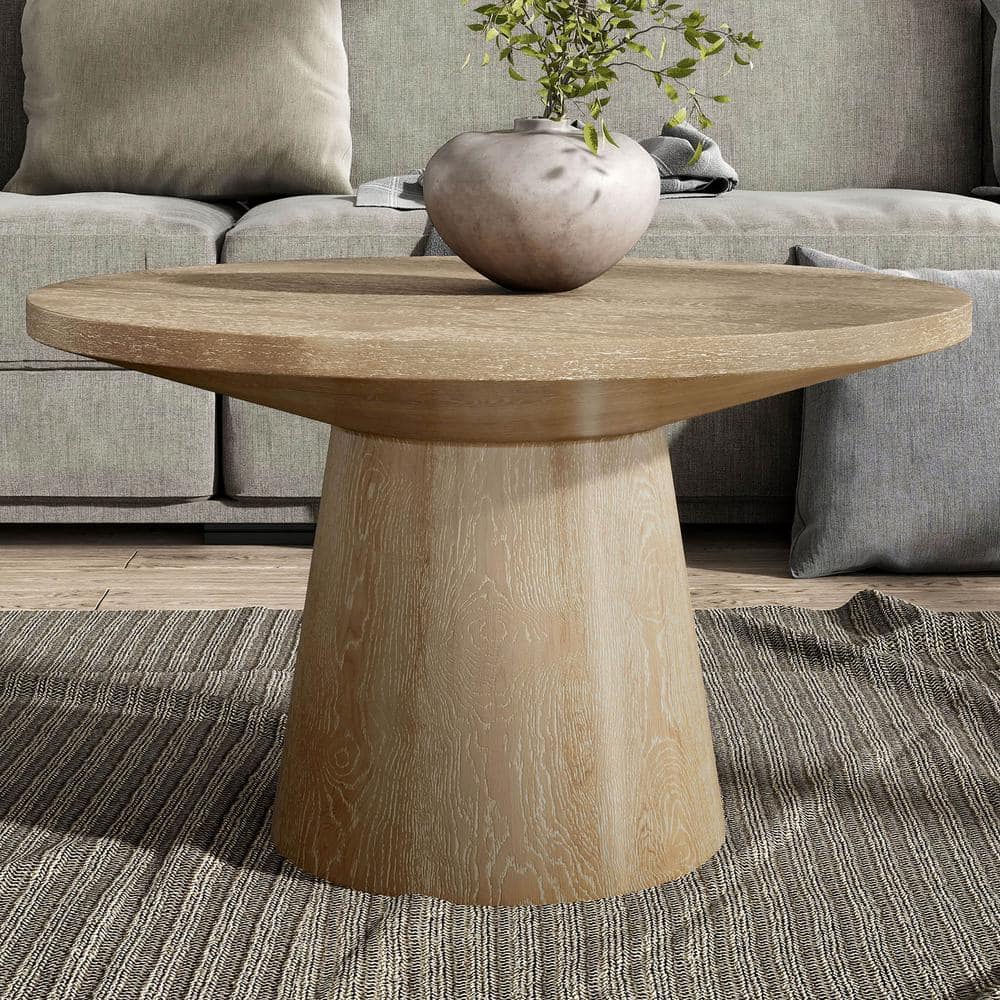 Furniture of America Leander 29 in. Oak Round Wood Coffee