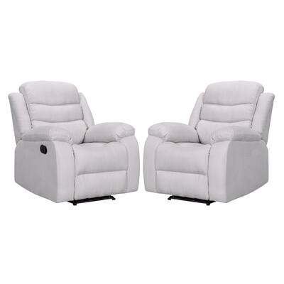 Light Grey Linen Manual Recliner with Overstuffed Cushions for Bedroom and Living Room Reclining Sofa Chair(Set of 2)