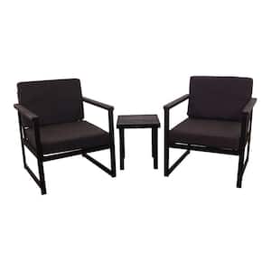 Catalina 3-Piece Steel Outdoor Chat Set with 2 Club Chairs with Gray Cushions and 1 End Table