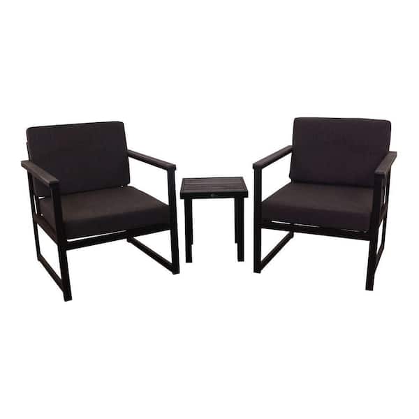 Courtyard Casual Catalina 3-Piece Steel Outdoor Chat Set with 2 Club Chairs with Gray Cushions and 1 End Table