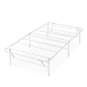SmartBase Tool-Free Assembly White Twin Metal Bed Frame without Headboard