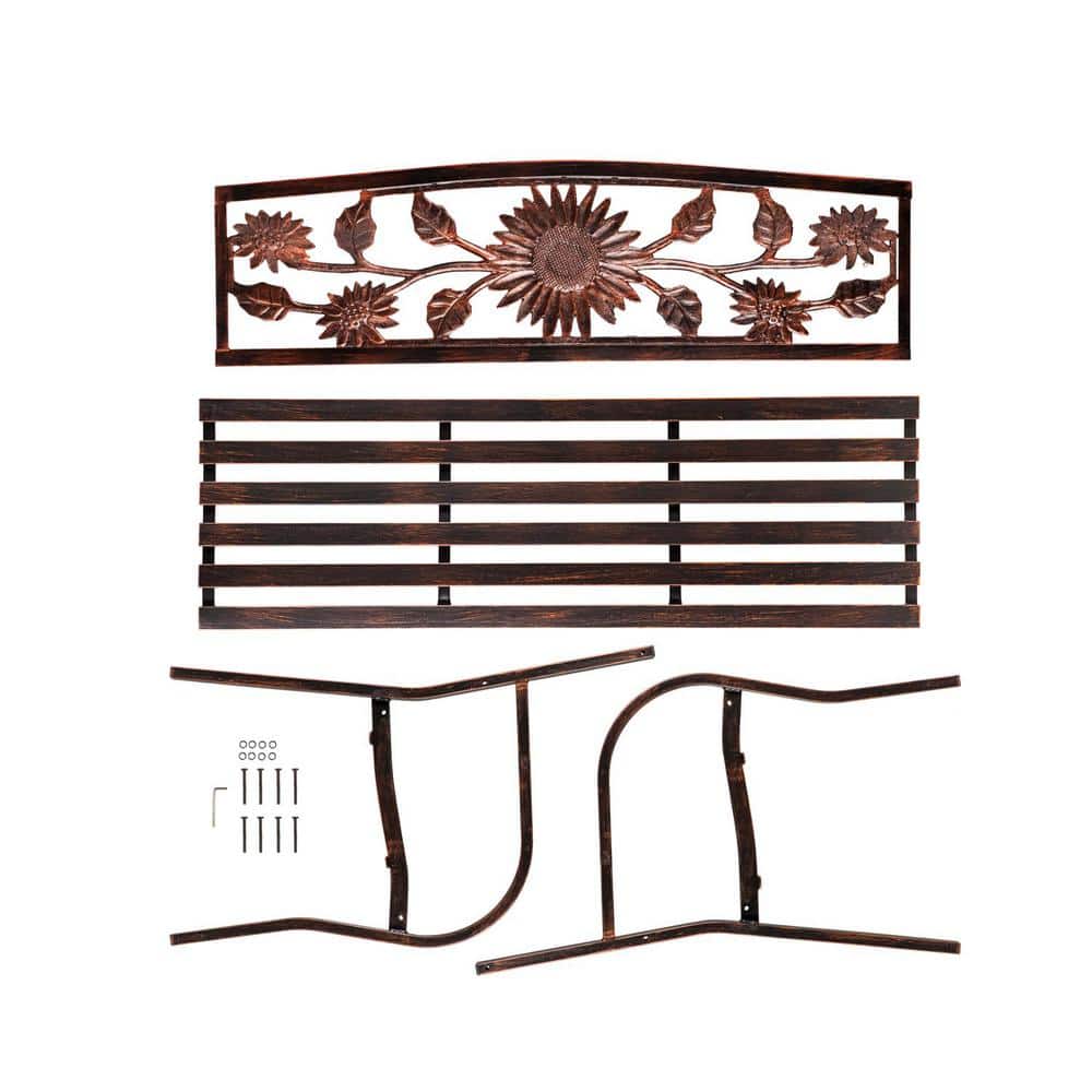 Bronze 50.5" Cast-Iron and Steel Sunflower Garden Bench