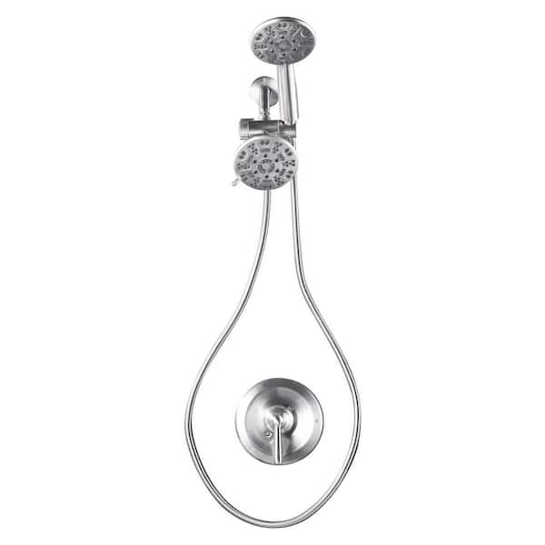 2-in-1 Single Handle 7-Spray Wall Mount Shower Faucet 1.8 GPM with Pressure Balance in Brushed Nickel Valve Included