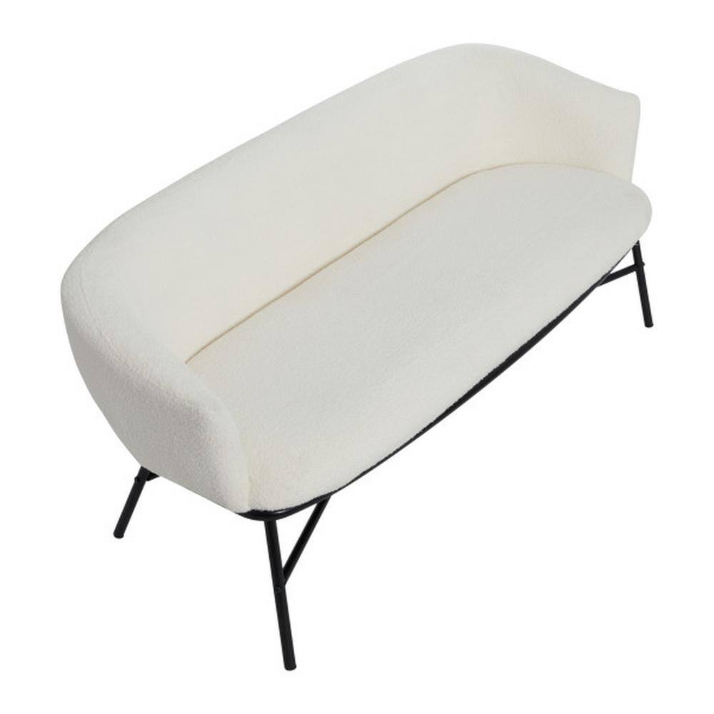 Bowery 66" White Boucle Upholstered Sofa Bench with Black Metal Frame