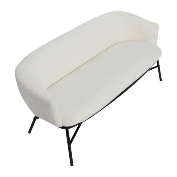 Creative Co-op Bowery Boucle Upholstered White Sofa Bench