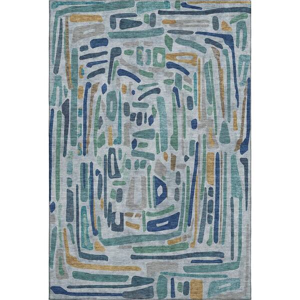 Mayfield Premium Machine Washable Abstract AMF2432 Teal 10 ft. x 14 ft. Area Rug