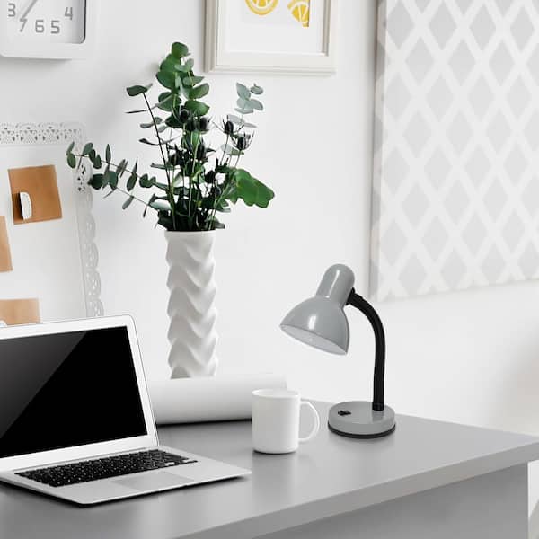 14.25 in. Silver Basic Metal Desk Lamp with Flexible Hose Neck