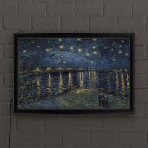 "The Starry Night II" by Vincent Van Gogh Framed with LED Light Landscape Wall Art 16 in. x 24 in.