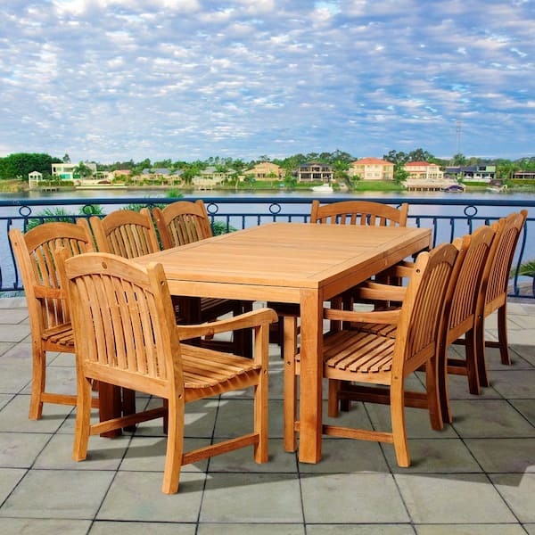 Sorum 9-Piece Teak Rectangular Patio Dining Set