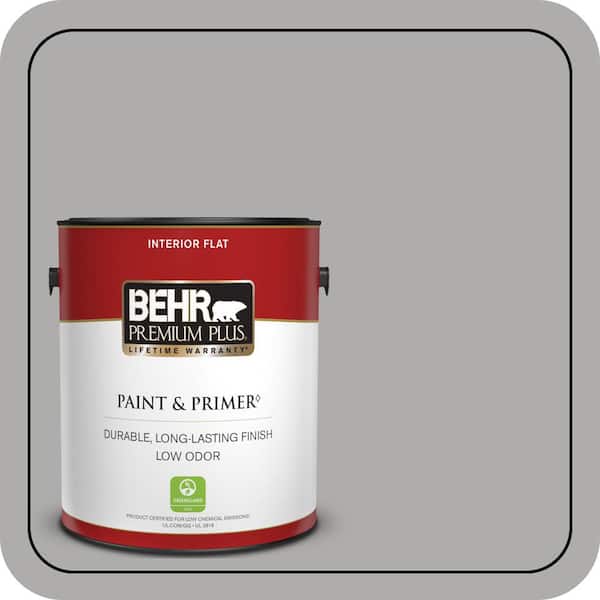 BEHR PREMIUM PLUS 1 gal. #N520-3 Flannel Gray Flat Low Odor Interior Paint & Primer