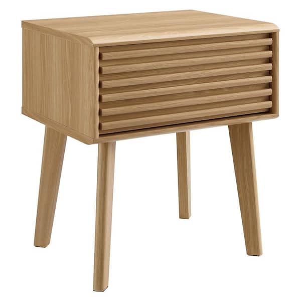 MODWAY Render 19 in. Oak Short Rectangular Wood End Table with Tapered Wood Legs