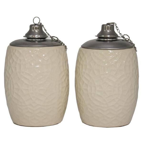 Trendspot 6 in. Ivory Rivage Ceramic Tabletop Torch (Set of 2)