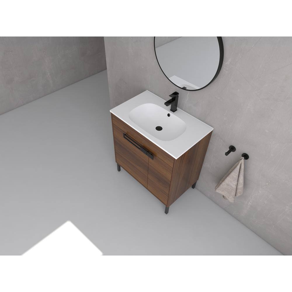 Natural Wood Brown Plywood Freestanding Sink Vanity with White SMC Top