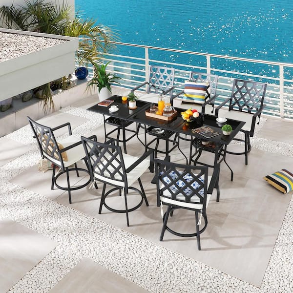 Patio Festival 9-Piece Metal Counter Height Outdoor Dining Set with Cream Cushions