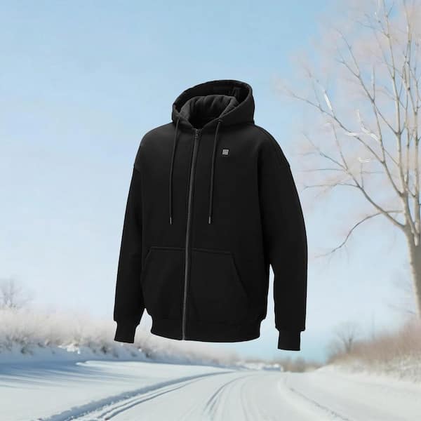 Black Heated Jacket Hoodie for Men Women, Heated Sweatshirt Unisex Full-Zip with 7. 4V 16000mAh Power Bank Pack