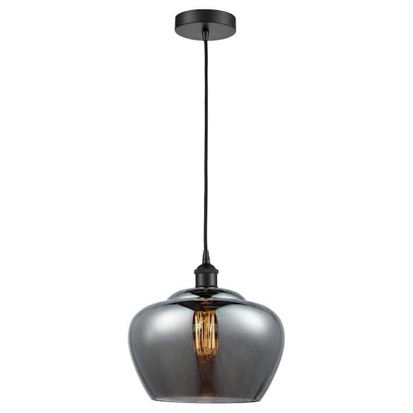 Fenton 60-Watt 1-Light Matte Black Standard Mini Pendant Light Smoked Glass Shade
