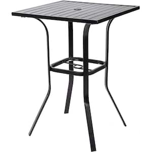 Black Square Metal Bar Height Outdoor Dining Table with Umbrella Hole