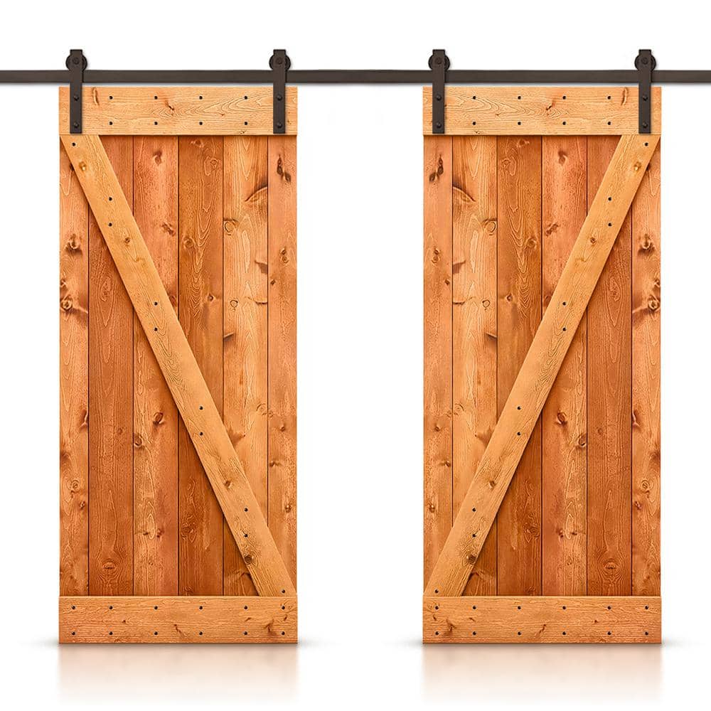 Z 92 in. x 84 in. Bar Series Red Walnut Stained DIY Solid Pine Wood Interior Double Sliding Barn Door with Hardware Kit price history on PriceWatchPro