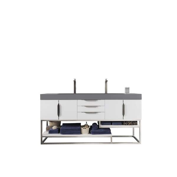 James Martin Vanities Columbia 72.5 in. W x 19 in. D x 36 in. H Bathroom Vanity in Glossy White with Dusk Grey Glossy Composite Top