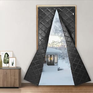35.5 in. x 83 in. Black Plastic Thermal Insulated Door Curtain Magnetic Screen Door Noise Reduction Waterproof