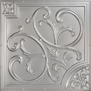 Lilies and Swirls 2 ft. x 2 ft. PVC Glue-up or Lay-in Ceiling Tile in Silver (4 sq. ft./each)