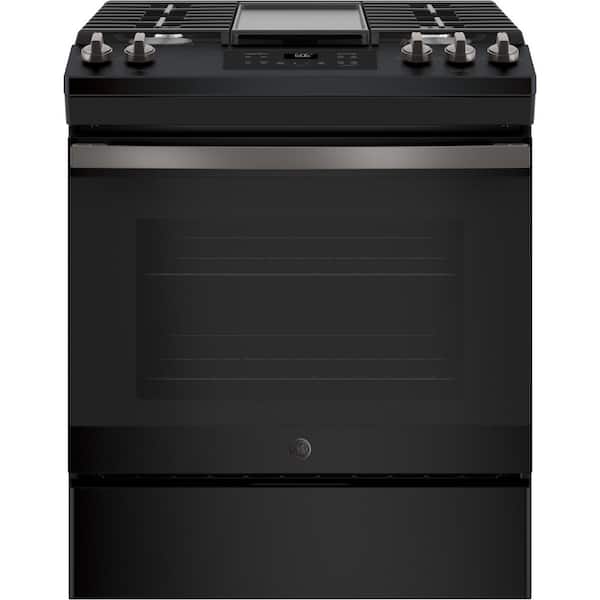 GE 5.3 cu. ft. Slide-In Gas Range with Steam-Cleaning Oven in Black Slate, Fingerprint Resistant