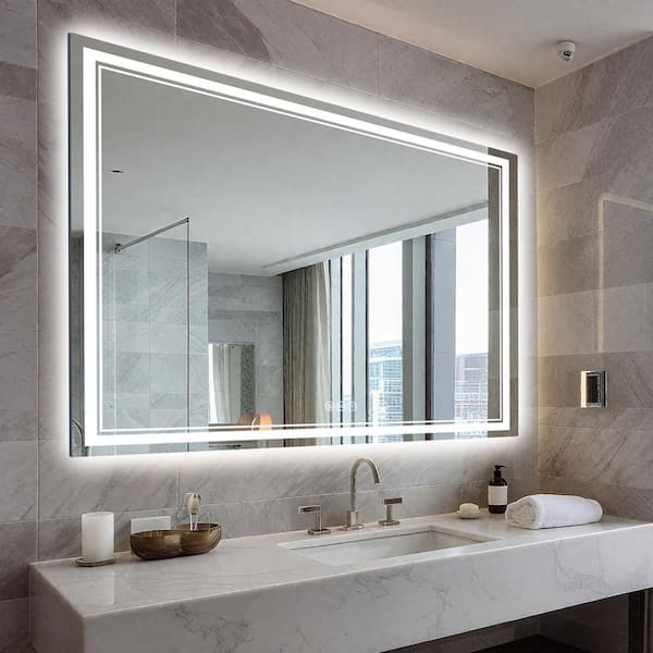 36 in. W x 48 in. H Rectangular Frameless Anti-Fog Front And Backlit LED Wall Mirror Bathroom Vanity Mirror