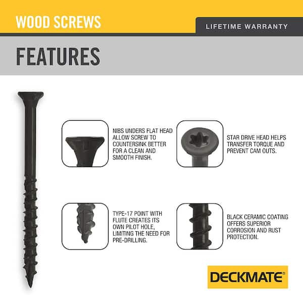 DECKMATE #9 2-1/2 in. Black Exterior Self-Starting Star Drive Flat-Head Deck Screw 1 lb.-Box (87-Piece)