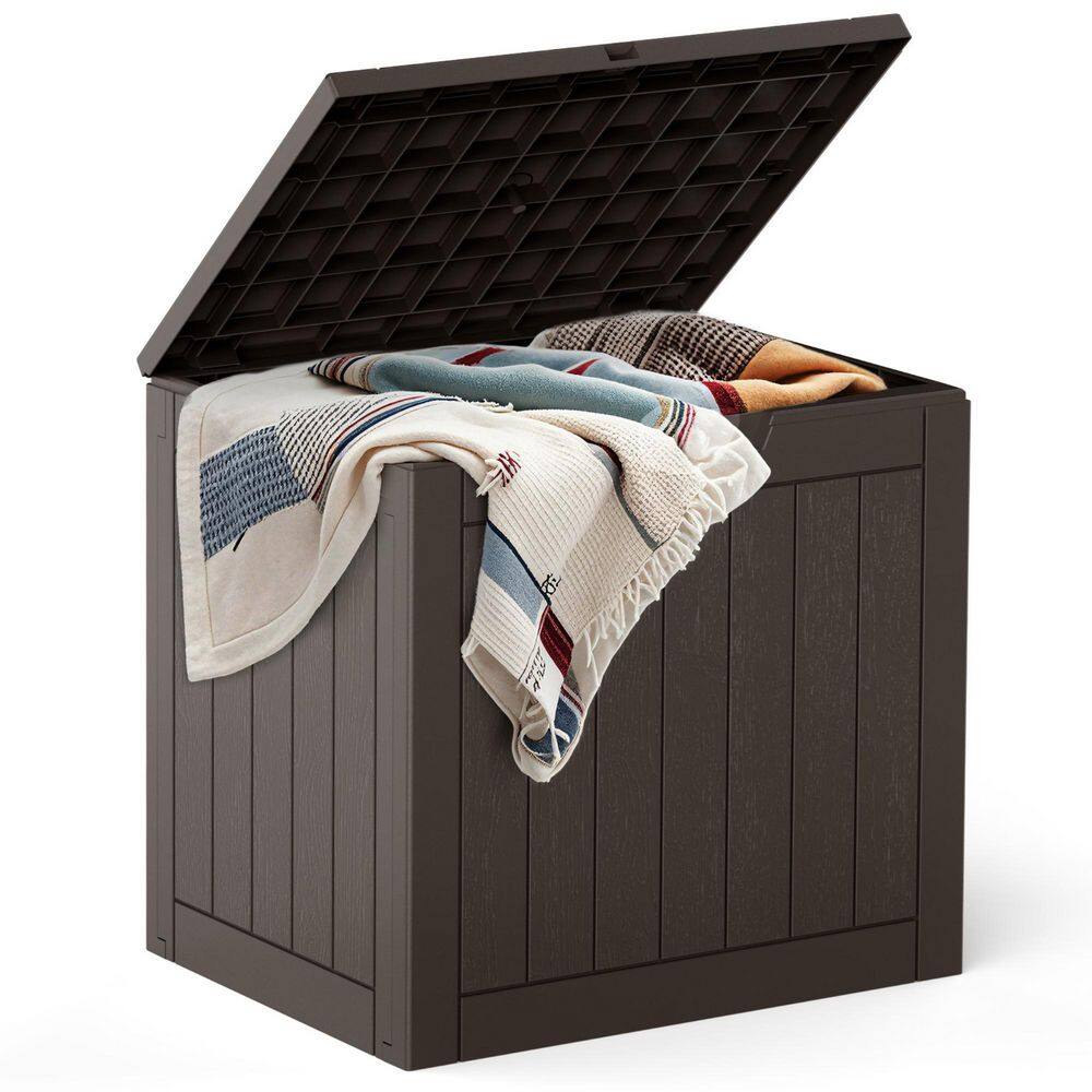 Vixzen 120 Gallon Resin Deck Box - Lockable Outdoor Storage For Patio Cushions, Tools, Pool Supplies (Light Brown)