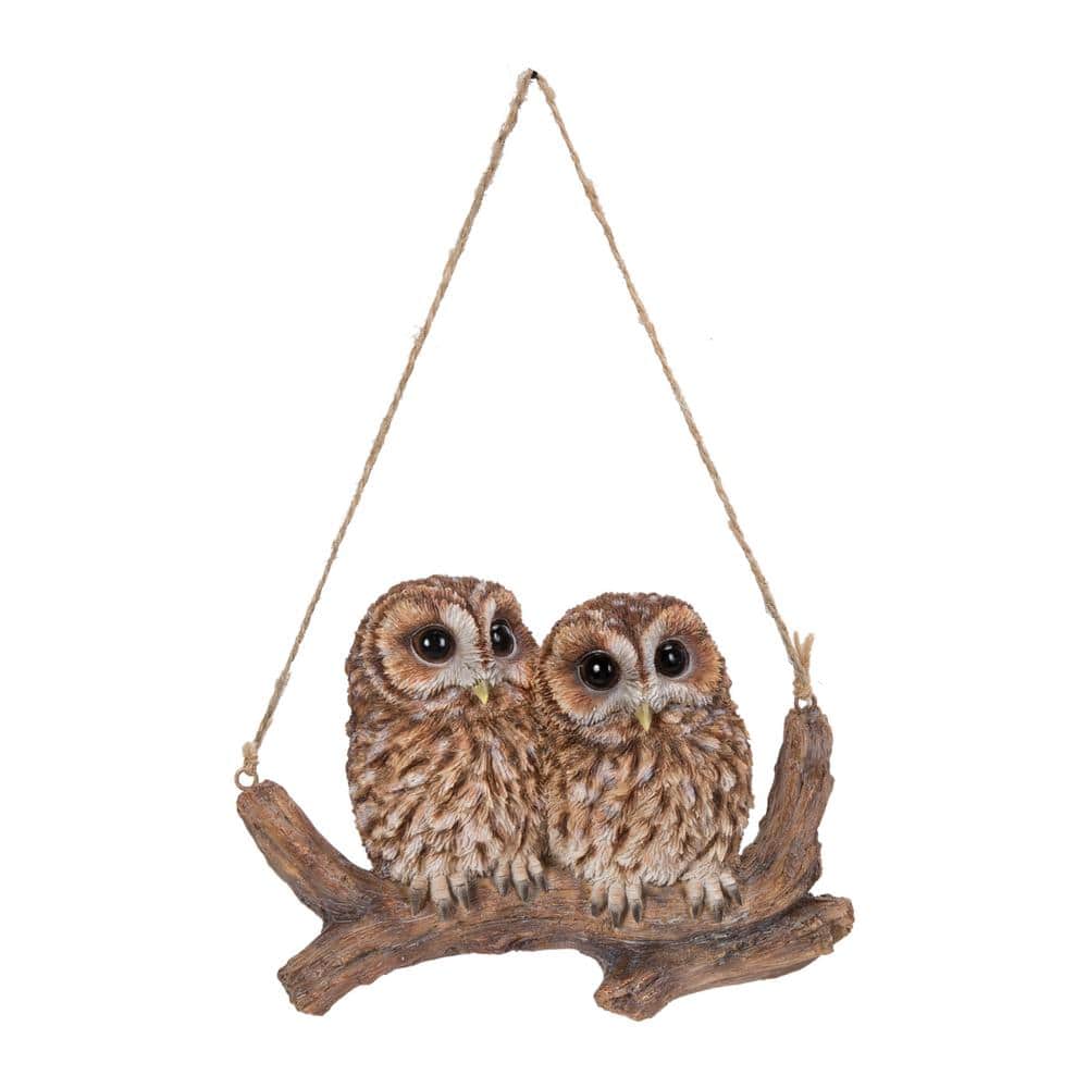 Hanging Baby Owlets on Brown Resin Branch Statue