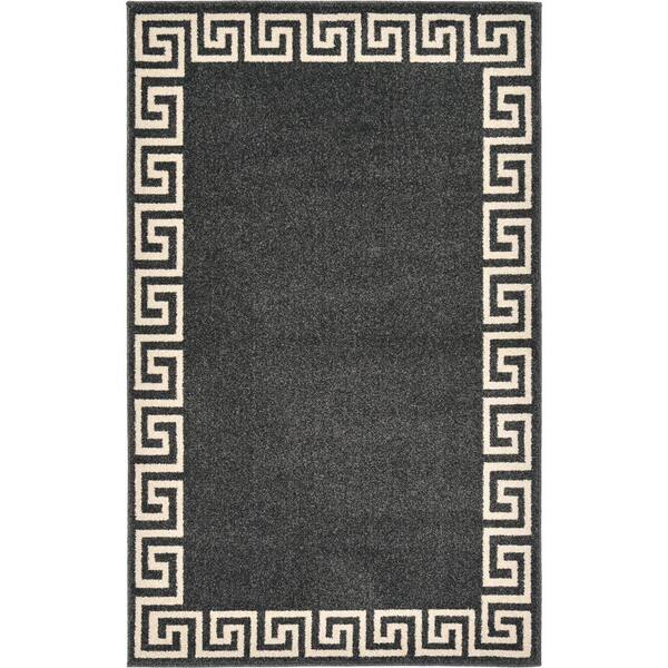 Unique Loom Athens Collection Geometric Casual Modern Border Charcoal Area Rug 3137310 2 x 3 