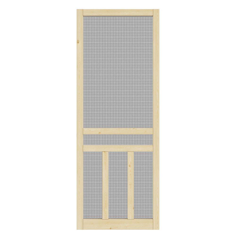 32 in. x 80 in. Universal 3-Bar Railing Style Unfinished Pine Wood and Gauze Mesh Screen Door for Front Door (Lock) price history on PriceWatchPro