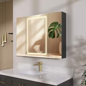 40 in. W x 30 in. H Defogging Medium Rectangular Black Aluminum Surface Mount LED Bathroom Medicine Cabinet with Mirror