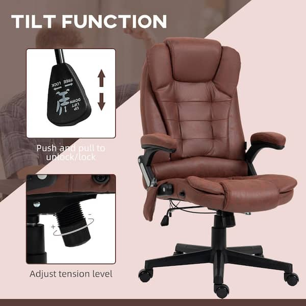 HOMCOM Brown Massage Recliner and Ottoman, PU Leisure Office Chair with 10 Vibration Points, Adjustable Backrest