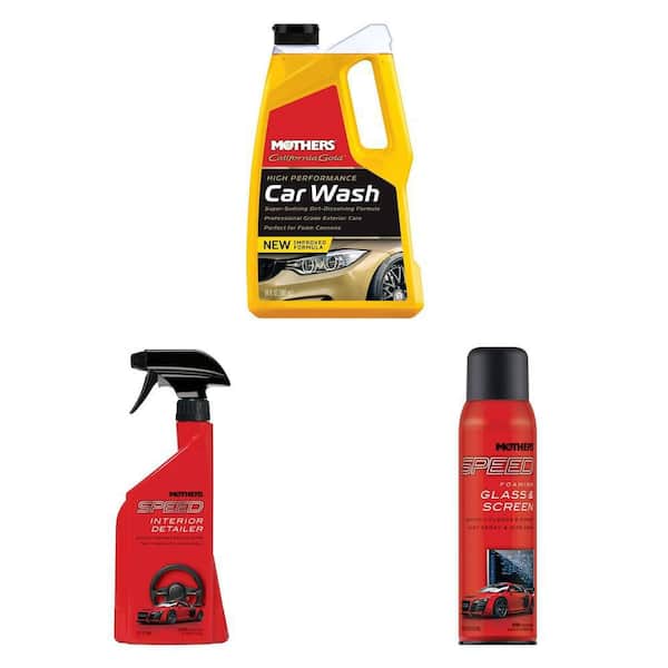 64 oz. California Gold Car Wash, 24 oz. Speed Interior Detailer, and 19 oz. Foaming Glass Cleaner Combo