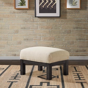 Beige Linen Ottoman Mission-Style Wood