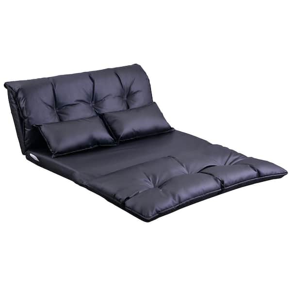 Black Lazy Sofa Folding Futon Adjustable Video Gaming Sofa with 2-Pill